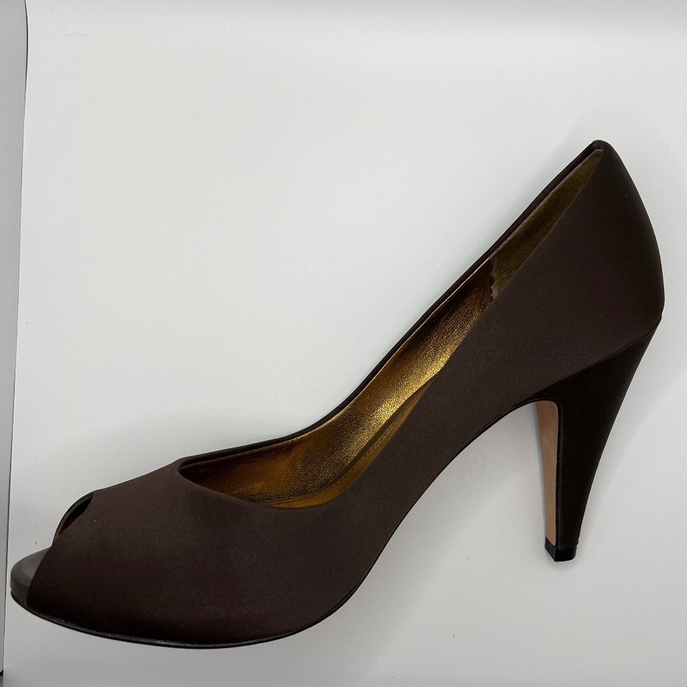 Nib Glint “Kailey” Chocolate Peep Toe Pump - image 1